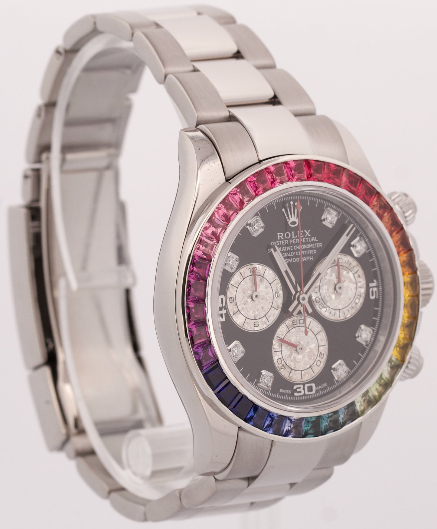 Rolex Daytona Cosmograph RAINBOW DIAMOND 18K White Gold Chronograph 116509 BOX