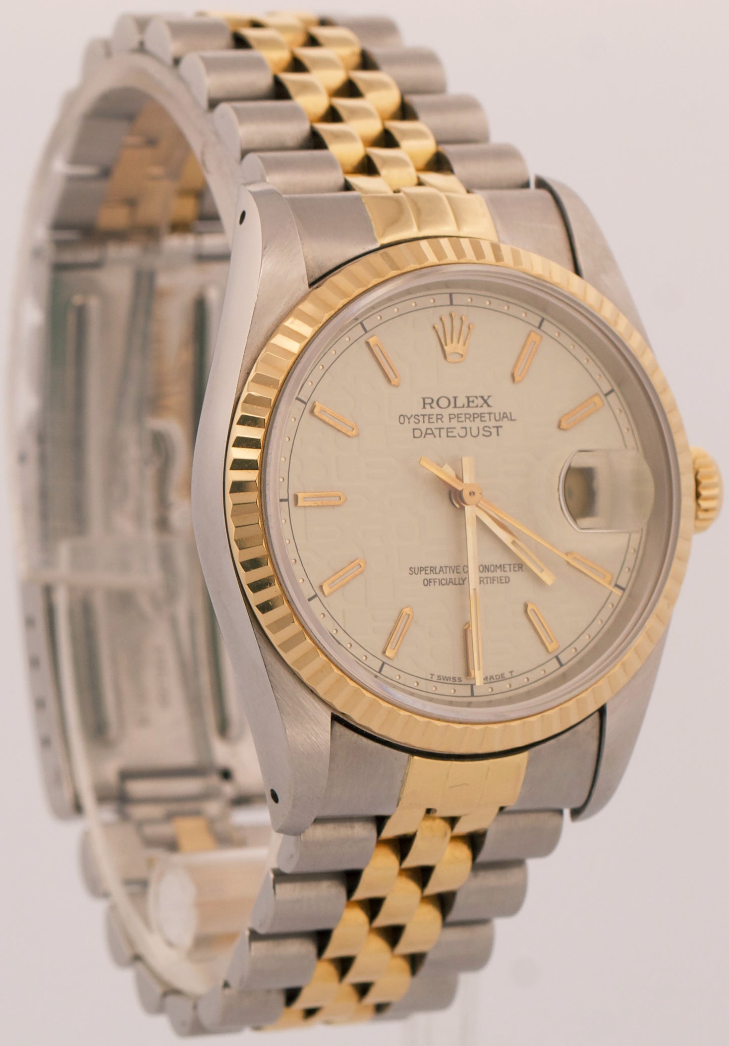 PAPERS Rolex DateJust IVORY WHITE COMPUTER 18K Steel Gold JUBILEE 36mm 16233 BOX