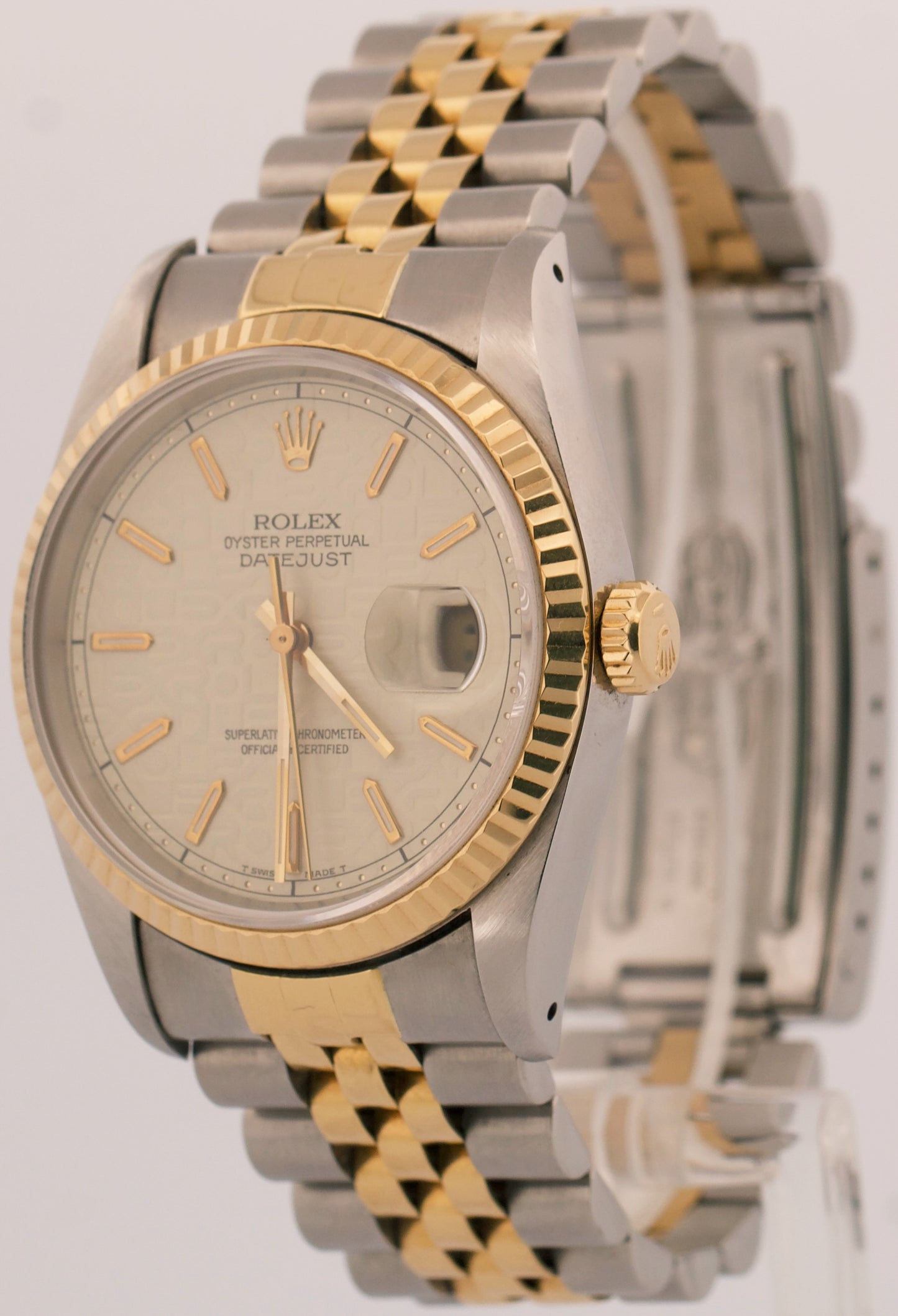 PAPERS Rolex DateJust IVORY WHITE COMPUTER 18K Steel Gold JUBILEE 36mm 16233 BOX