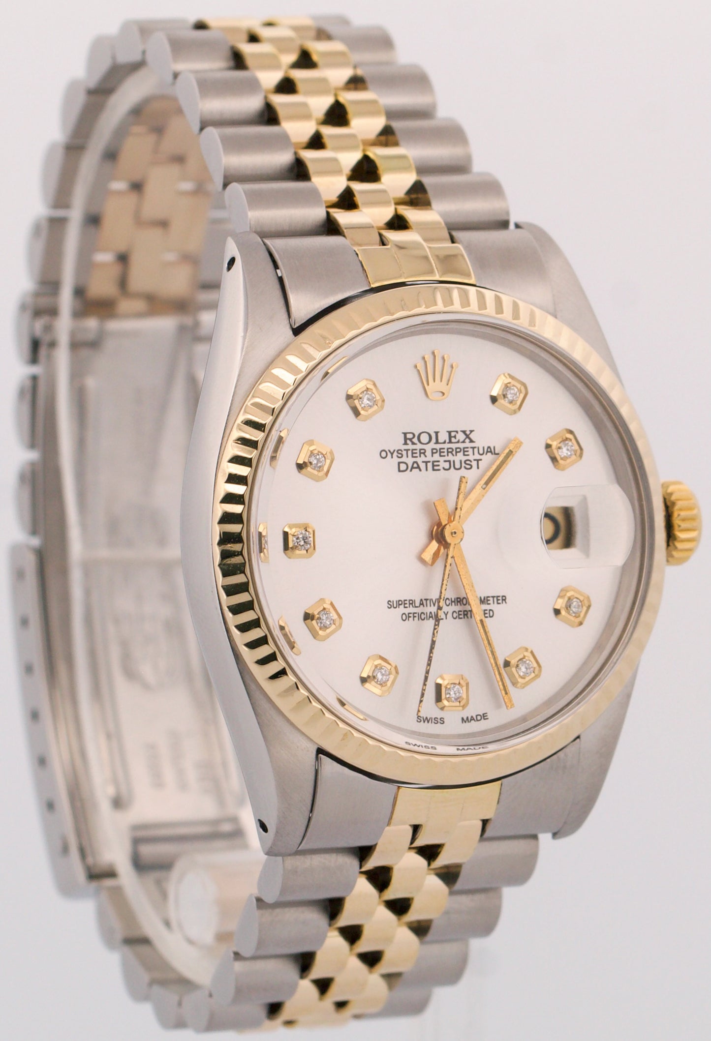 Rolex DateJust SILVER DIAMOND Two-Tone 18K Yellow Gold Steel JUBILEE 36mm 16013