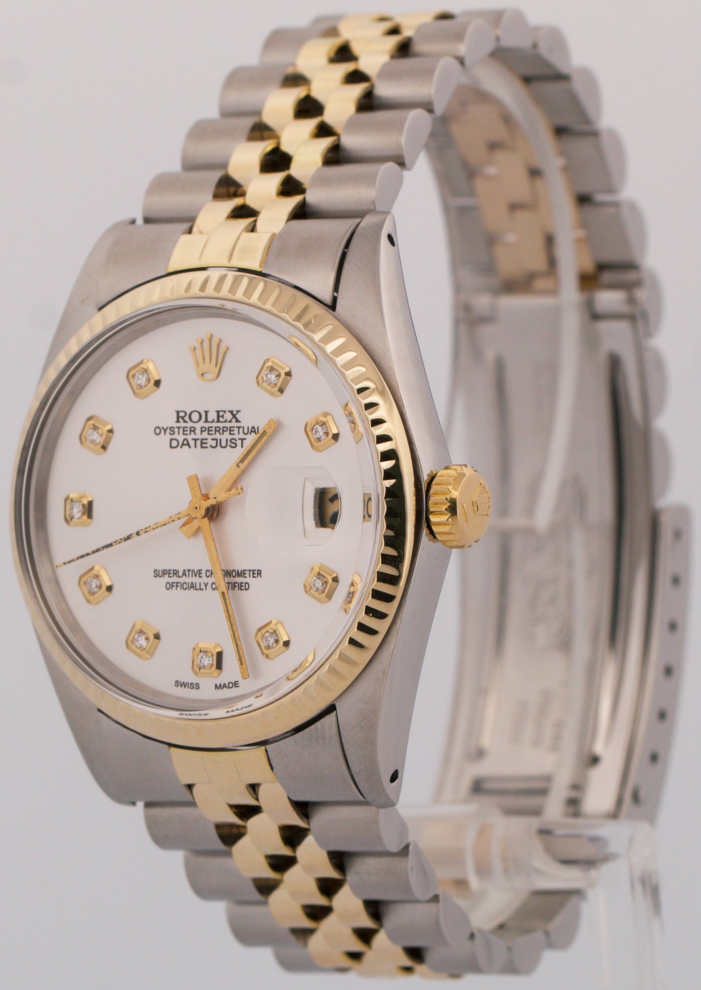 Rolex DateJust SILVER DIAMOND Two-Tone 18K Yellow Gold Steel JUBILEE 36mm 16013