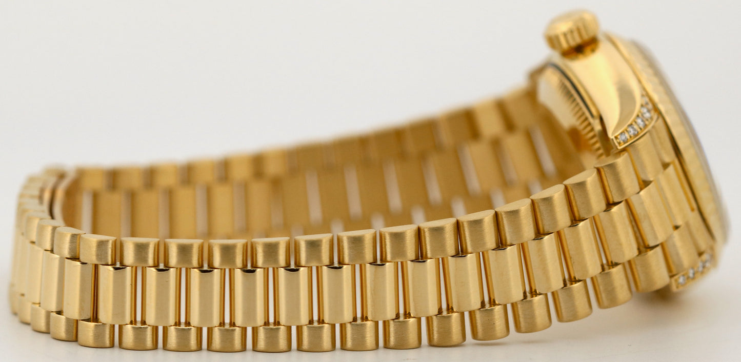 Ladies Rolex DateJust President 26mm FACTORY CHAMPAGNE DIAMOND 18K 79238 BOX
