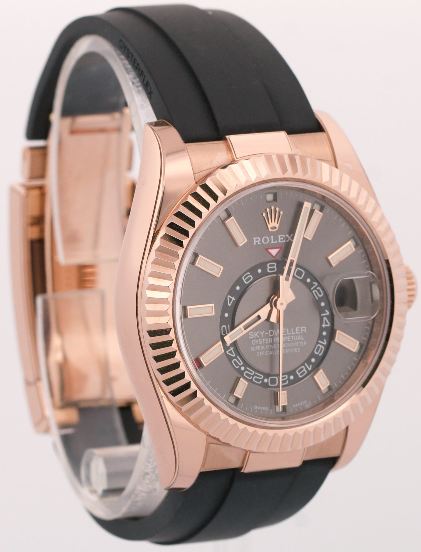 2023 PAPERS Rolex Sky-Dweller RHODIUM 18K Rose Gold Oysterflex 326235 42mm BOX