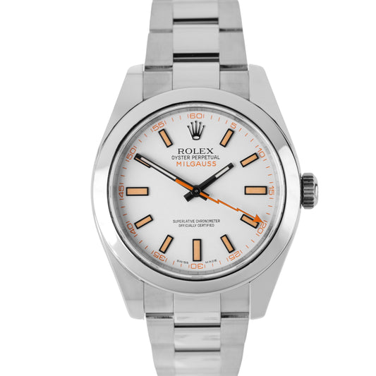 Rolex Milgauss Anti-Magnetic Stainless Steel White Orange 40mm 116400 Watch