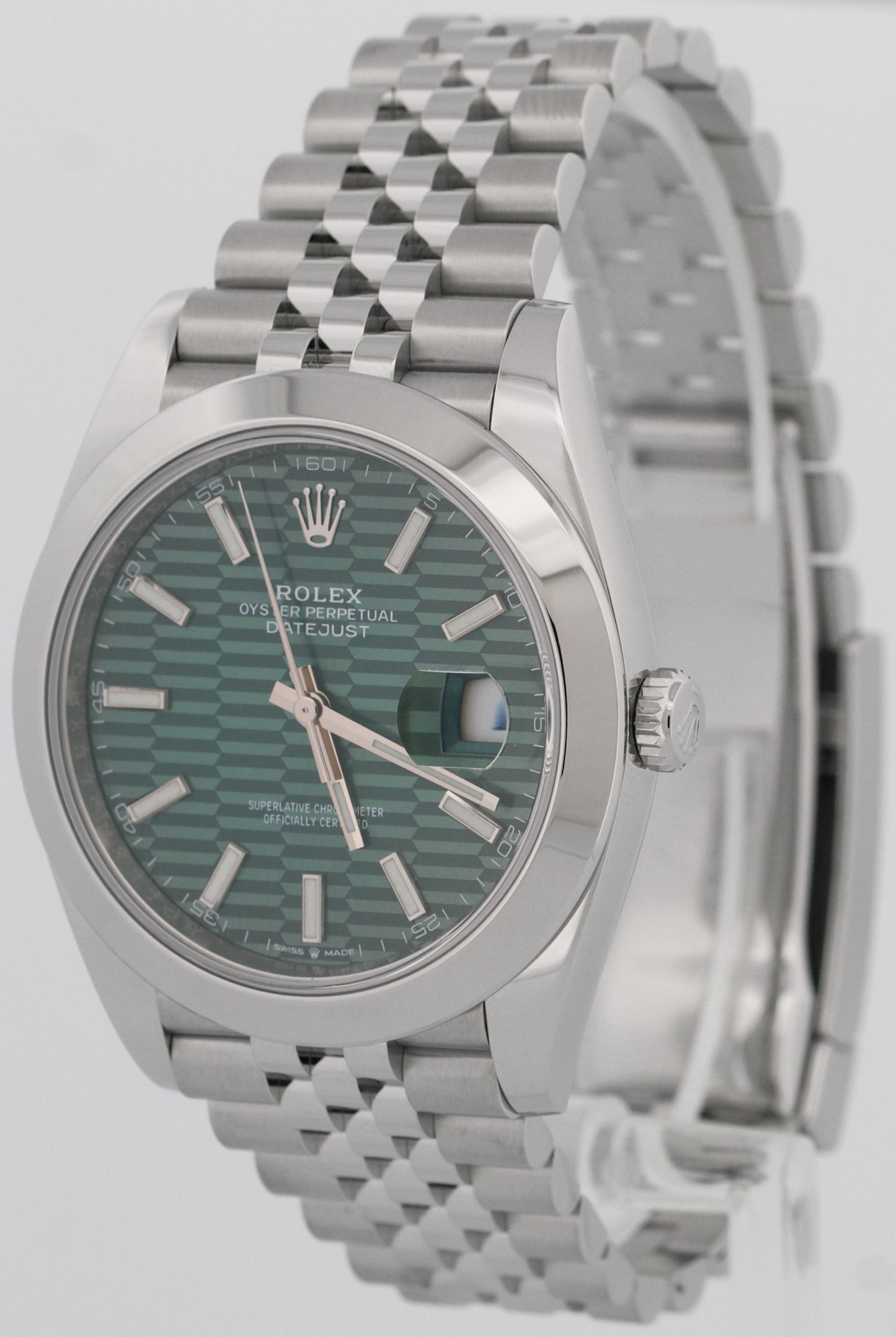 2023 PAPERS Rolex DateJust 41 GREEN MOTIF Stainless JUBILEE 41mm 126300 BOX