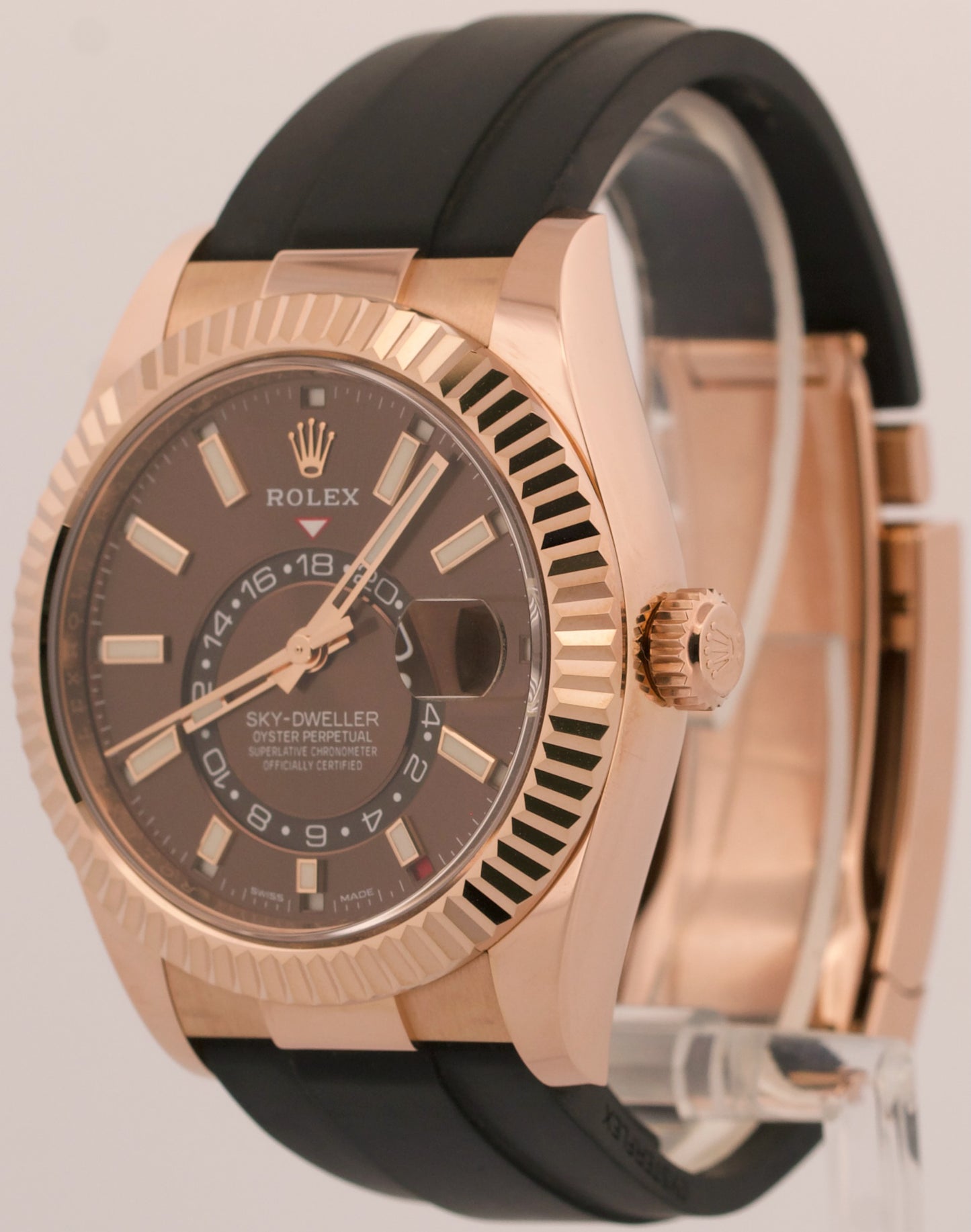 2023 PAPERS Rolex Sky-Dweller CHOCOLATE Brown 18K Oysterflex 326235 42mm BOX