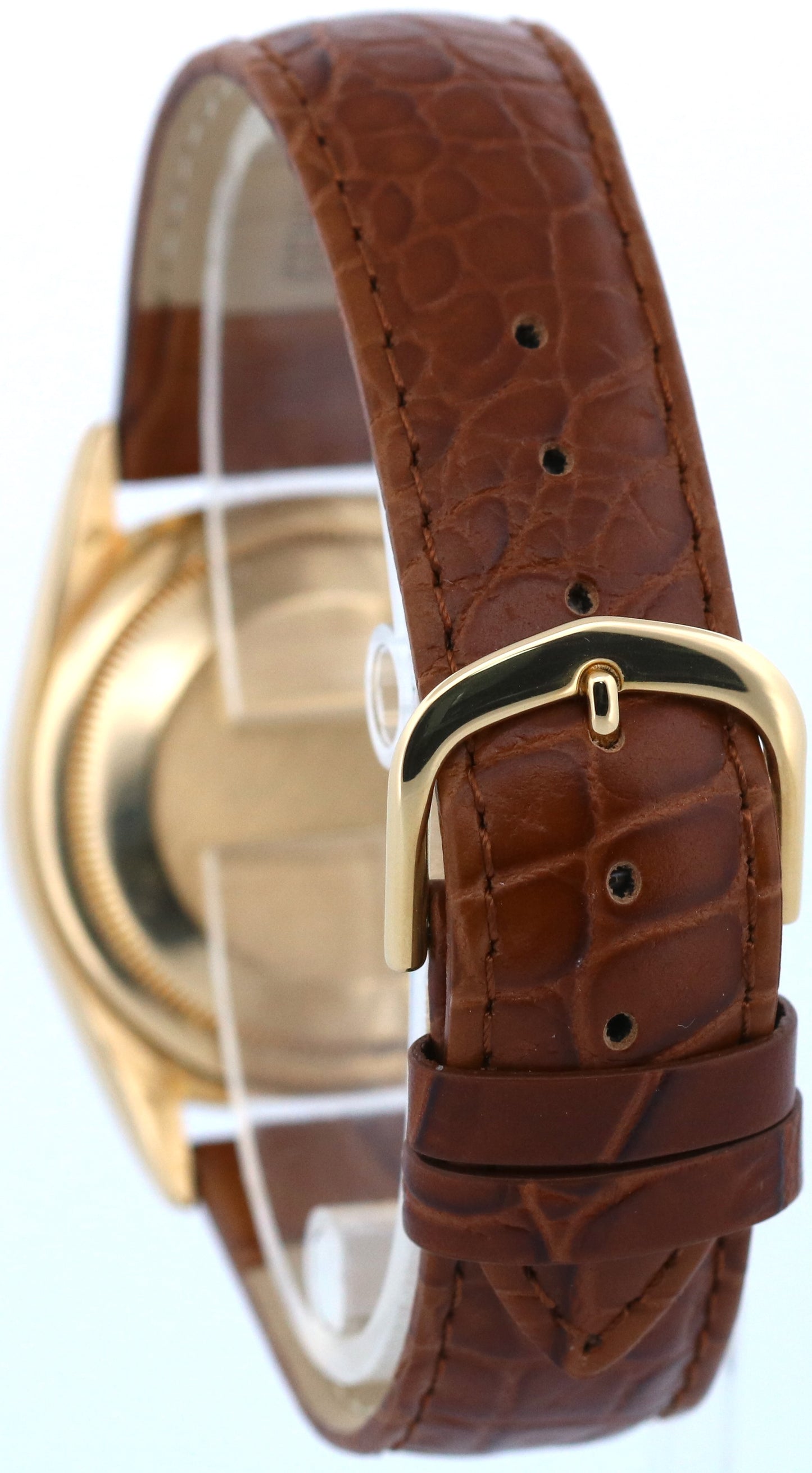 Rolex Day-Date FLAT CHAMPAGNE ROMAN 18K Yellow Gold Fluted Leather 36mm 18238