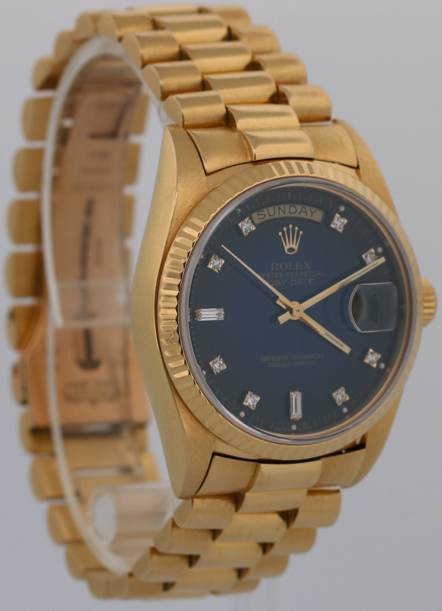 1984 Rolex Day-Date President 18038 Blue Vignette Diamond 36mm 18K Yellow Gold