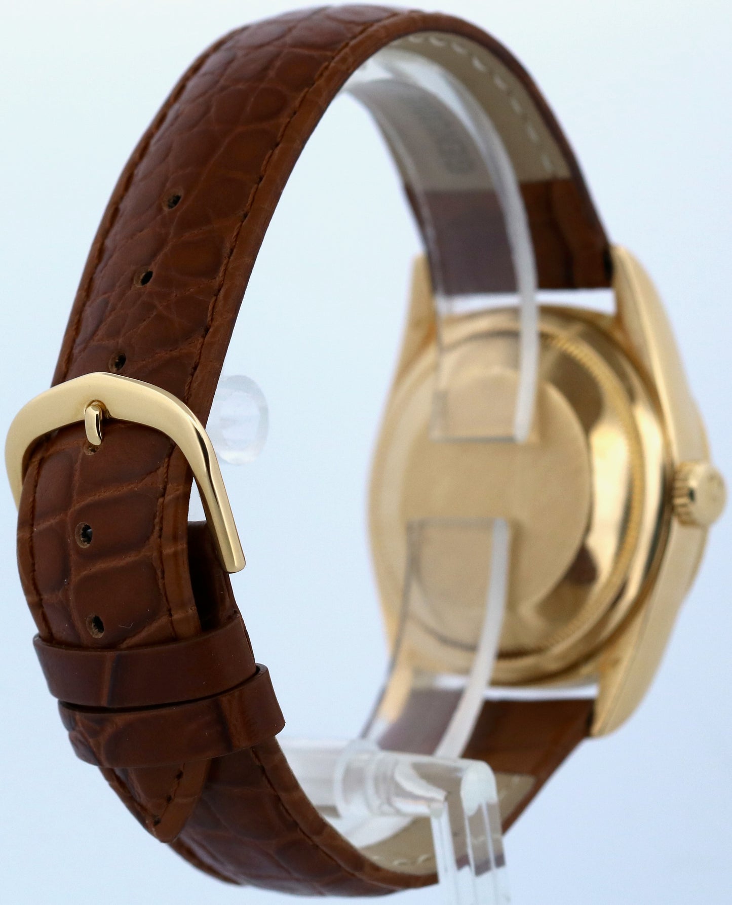 Rolex Day-Date FLAT CHAMPAGNE ROMAN 18K Yellow Gold Fluted Leather 36mm 18238