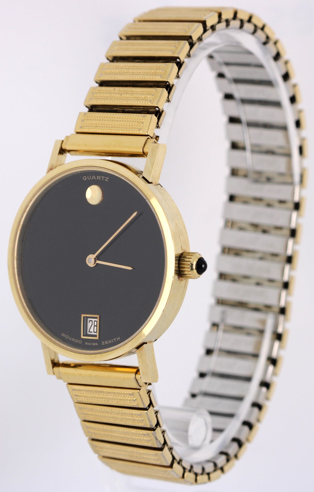 Vintage Movado Zenith Museum 36 2020 496 14k Yellow Gold Black 34mm Quartz Watch