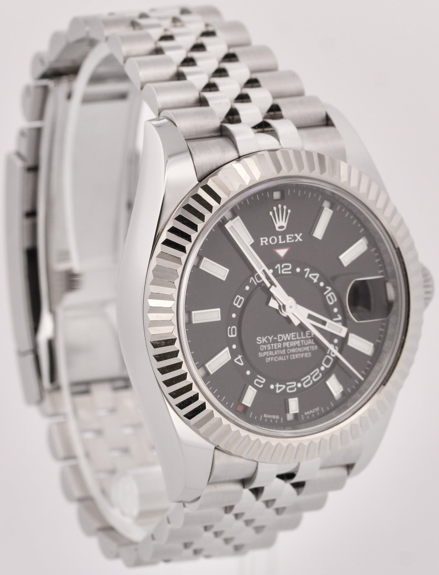 2022 PAPERS Rolex Sky-Dweller BLACK Steel 18K White Gold 42mm JUBILEE 326934 BOX