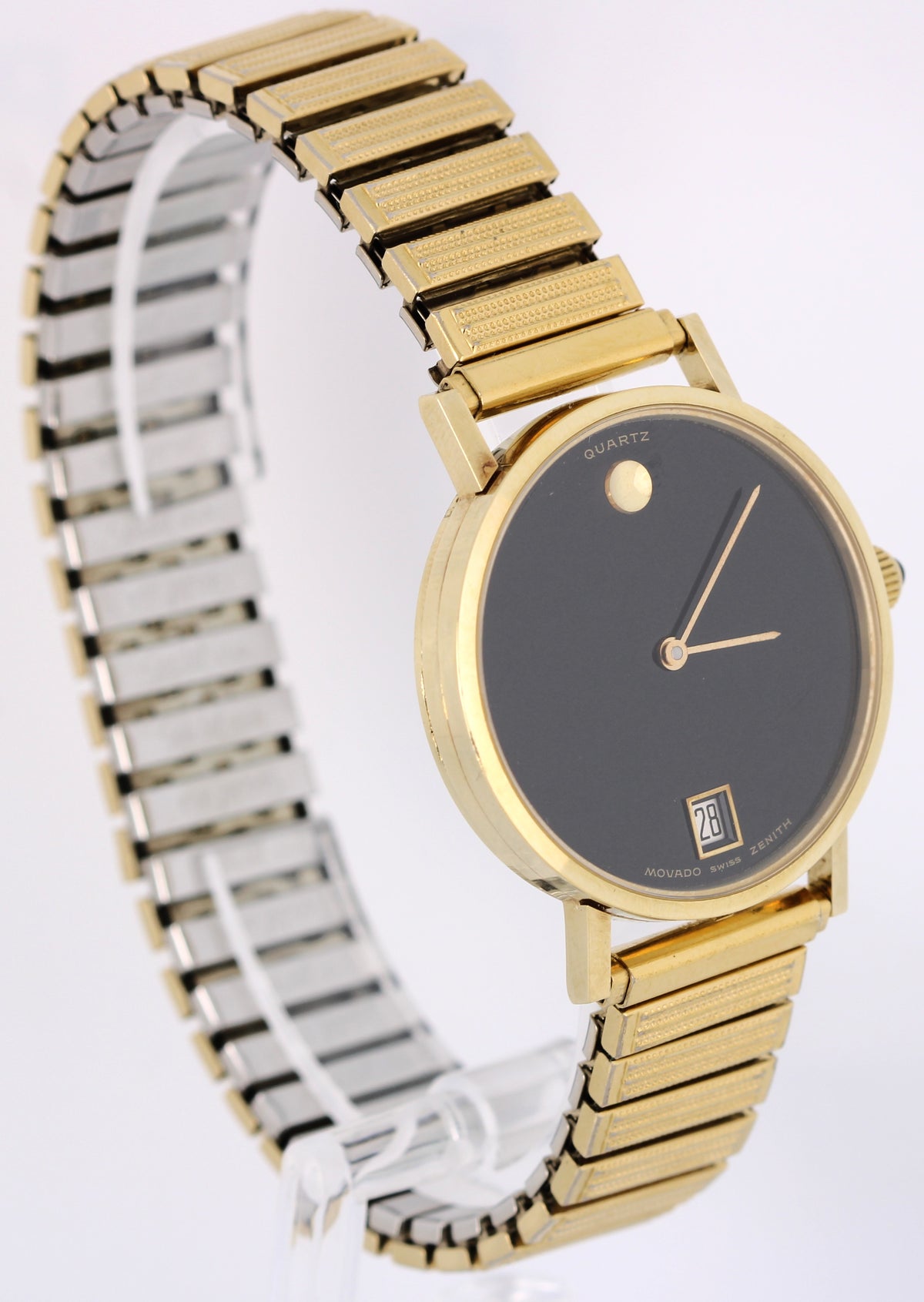 Vintage Movado Zenith Museum 36 2020 496 14k Yellow Gold Black 34mm Quartz Watch