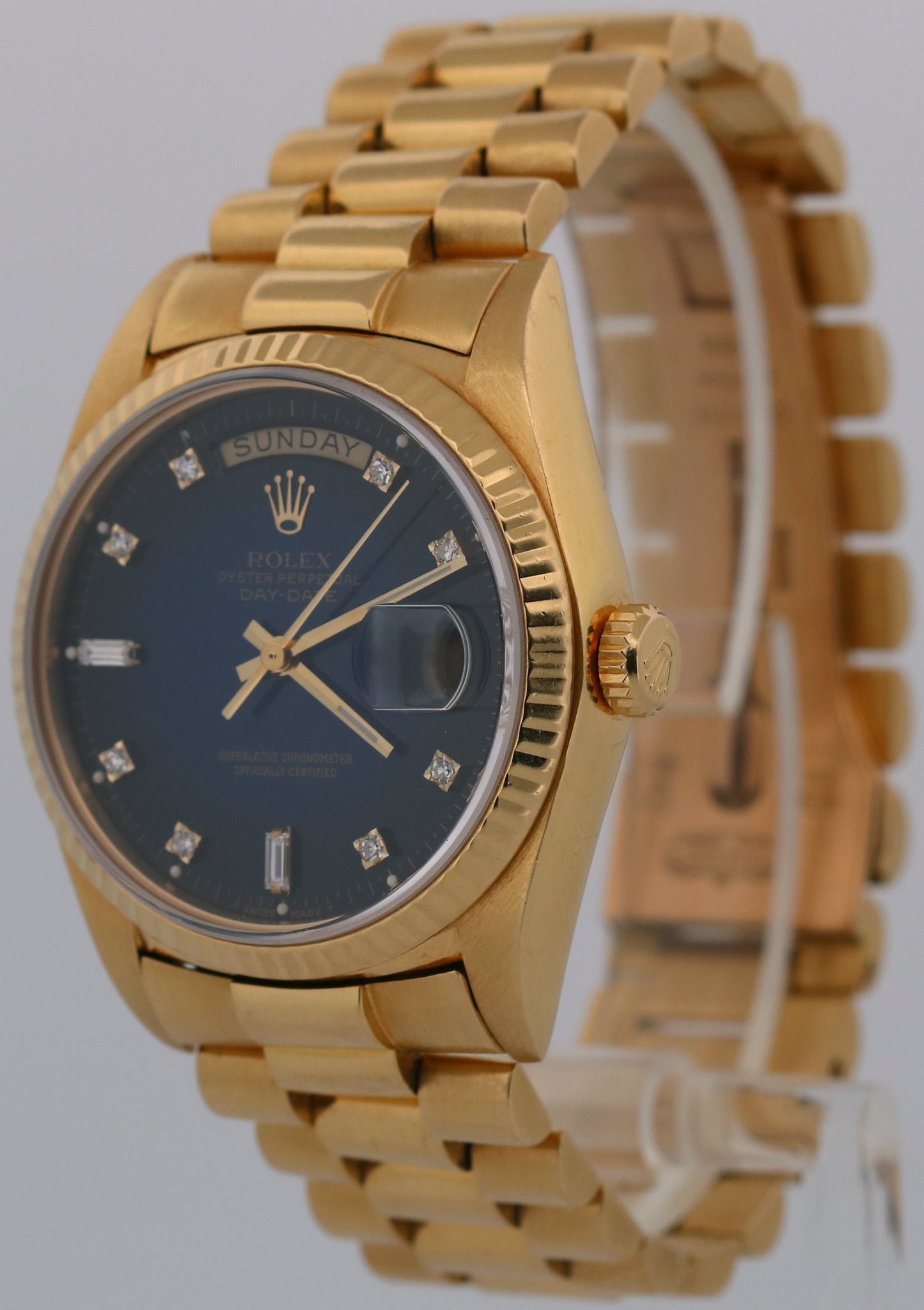 1984 Rolex Day-Date President 18038 Blue Vignette Diamond 36mm 18K Yellow Gold