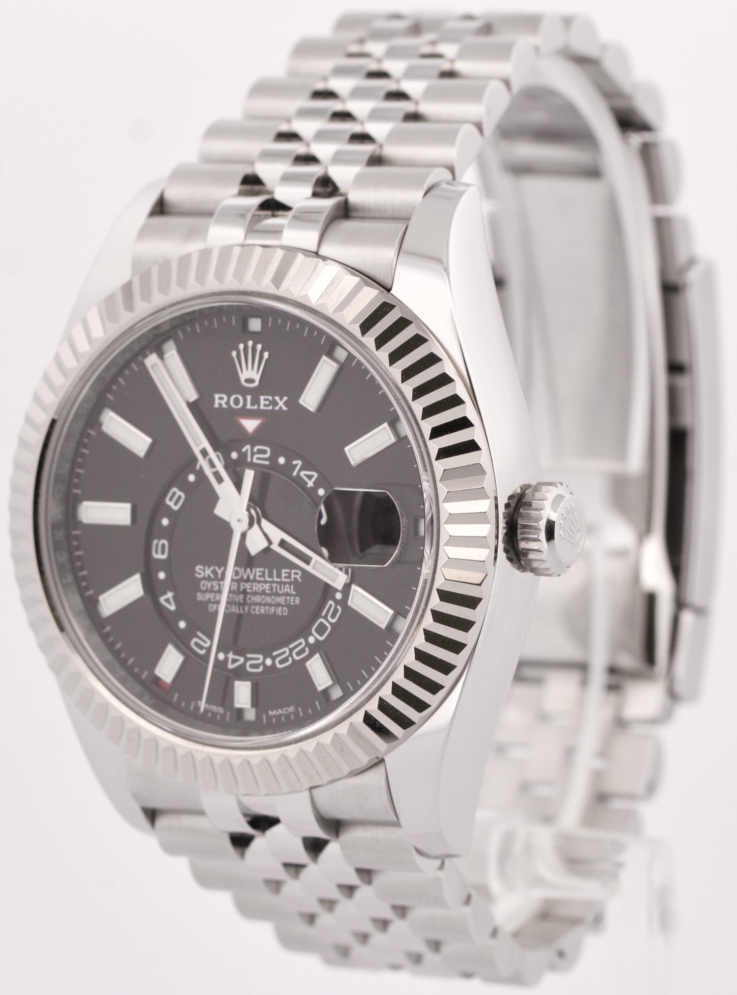 2022 PAPERS Rolex Sky-Dweller BLACK Steel 18K White Gold 42mm JUBILEE 326934 BOX