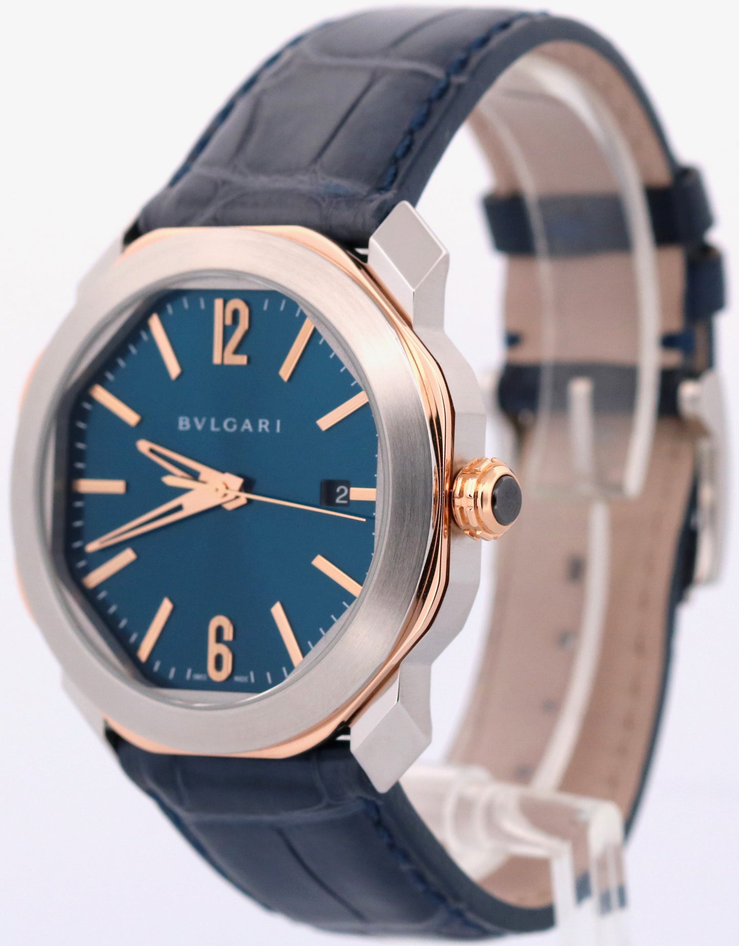 2023 PAPERS BVLGARI Bulgari Octo Roma BLUE 41mm 18K Rose Gold Steel 103205 BOX