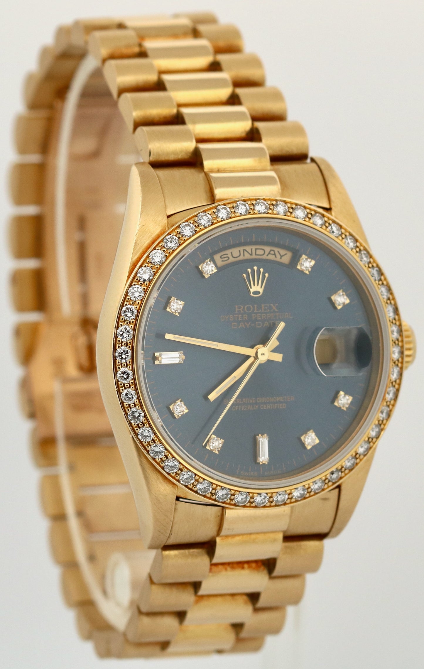 Rolex Day-Date President FACTORY BLUE DIAMOND 36mm 18K Yellow Gold Watch 18348