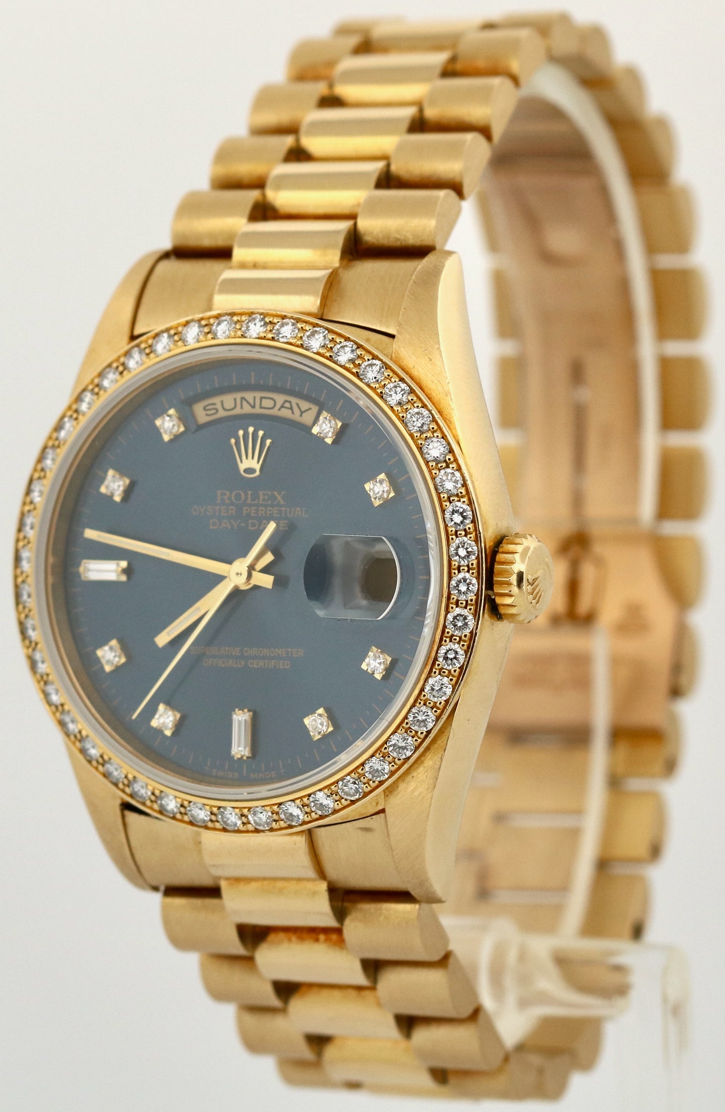 Rolex Day-Date President FACTORY BLUE DIAMOND 36mm 18K Yellow Gold Watch 18348