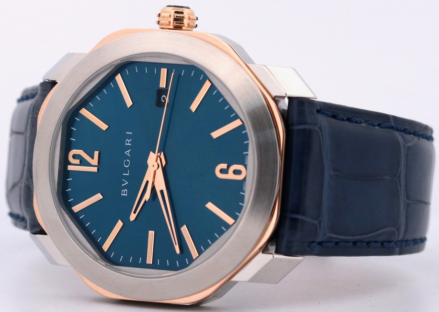 2023 PAPERS BVLGARI Bulgari Octo Roma BLUE 41mm 18K Rose Gold Steel 103205 BOX