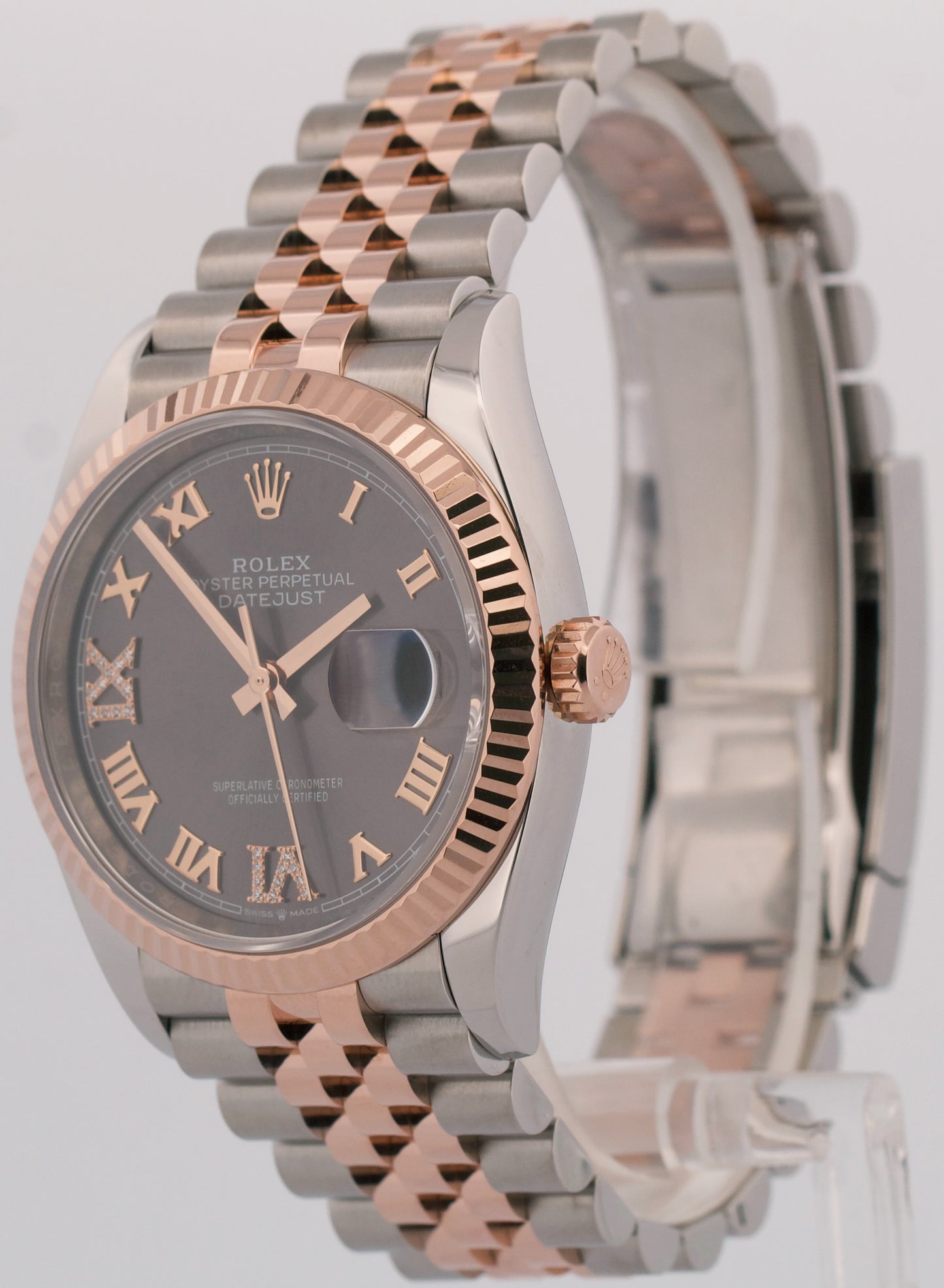 Rolex DateJust RHODIUM ROMAN DIAMOND 18K Rose Gold Steel JUBILEE 36mm 126231