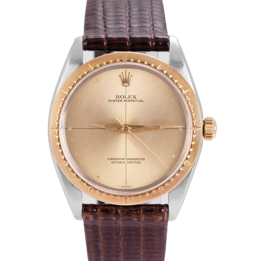 Vintage 1965 Rolex Oyster Perpetual Zephyr 34mm Two-Tone Champagne Watch 1008