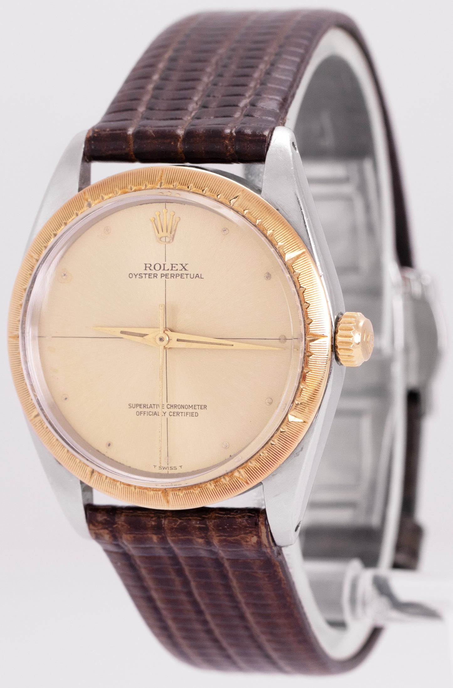 Vintage 1965 Rolex Oyster Perpetual Zephyr 34mm Two-Tone Champagne Watch 1008