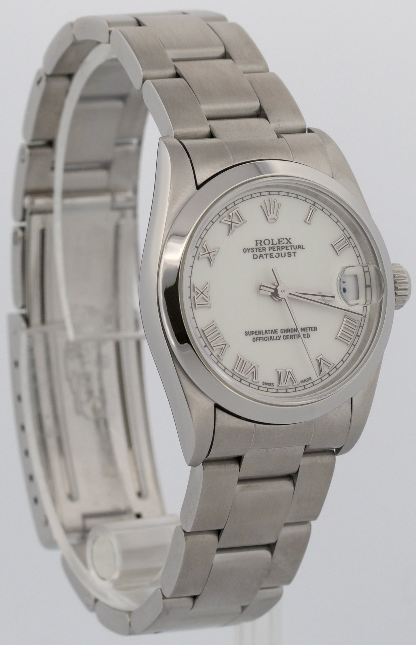 Ladies Rolex DateJust WHITE ROMAN 31mm Stainless Steel Oyster Smooth 78240 Watch