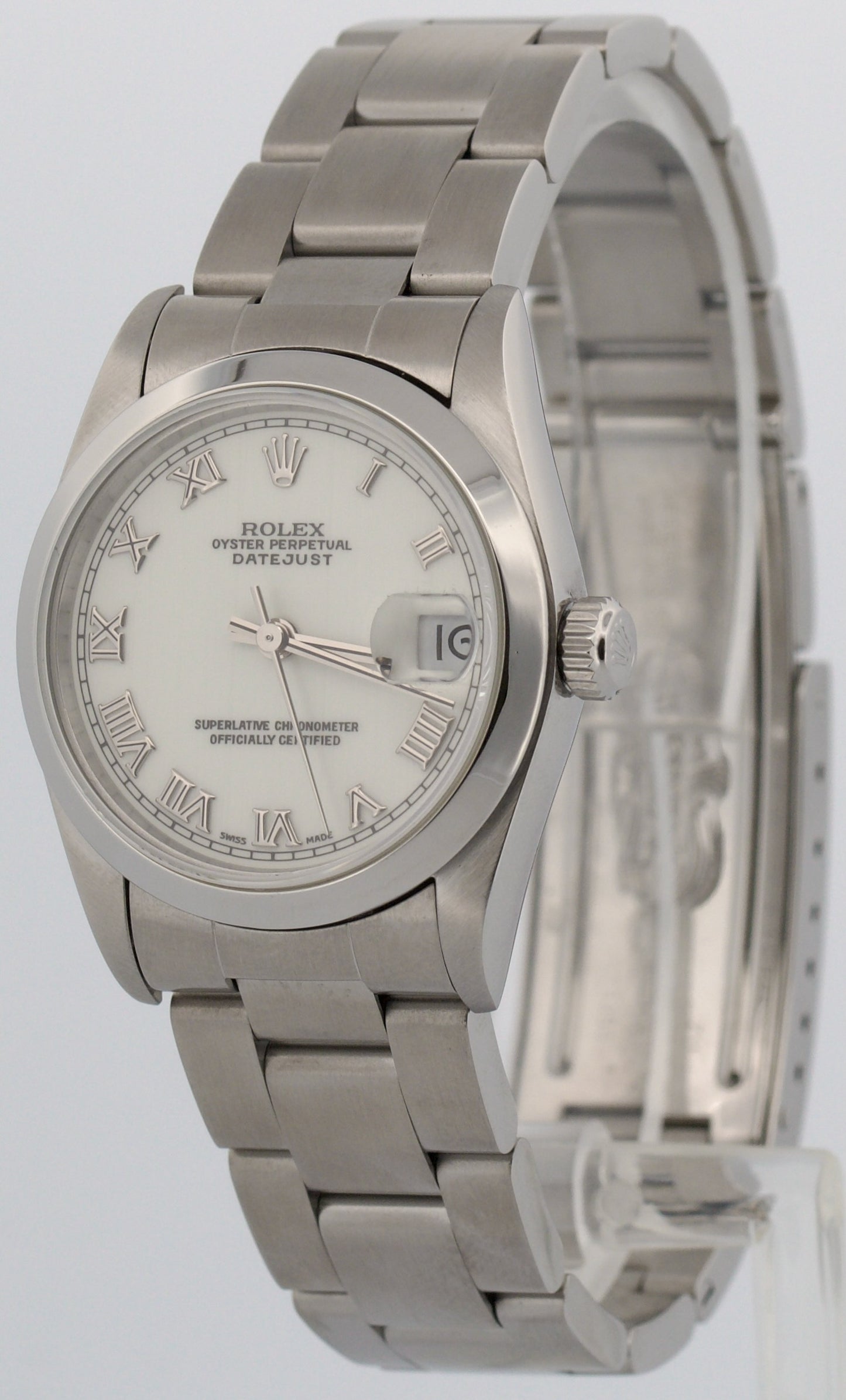Ladies Rolex DateJust WHITE ROMAN 31mm Stainless Steel Oyster Smooth 78240 Watch