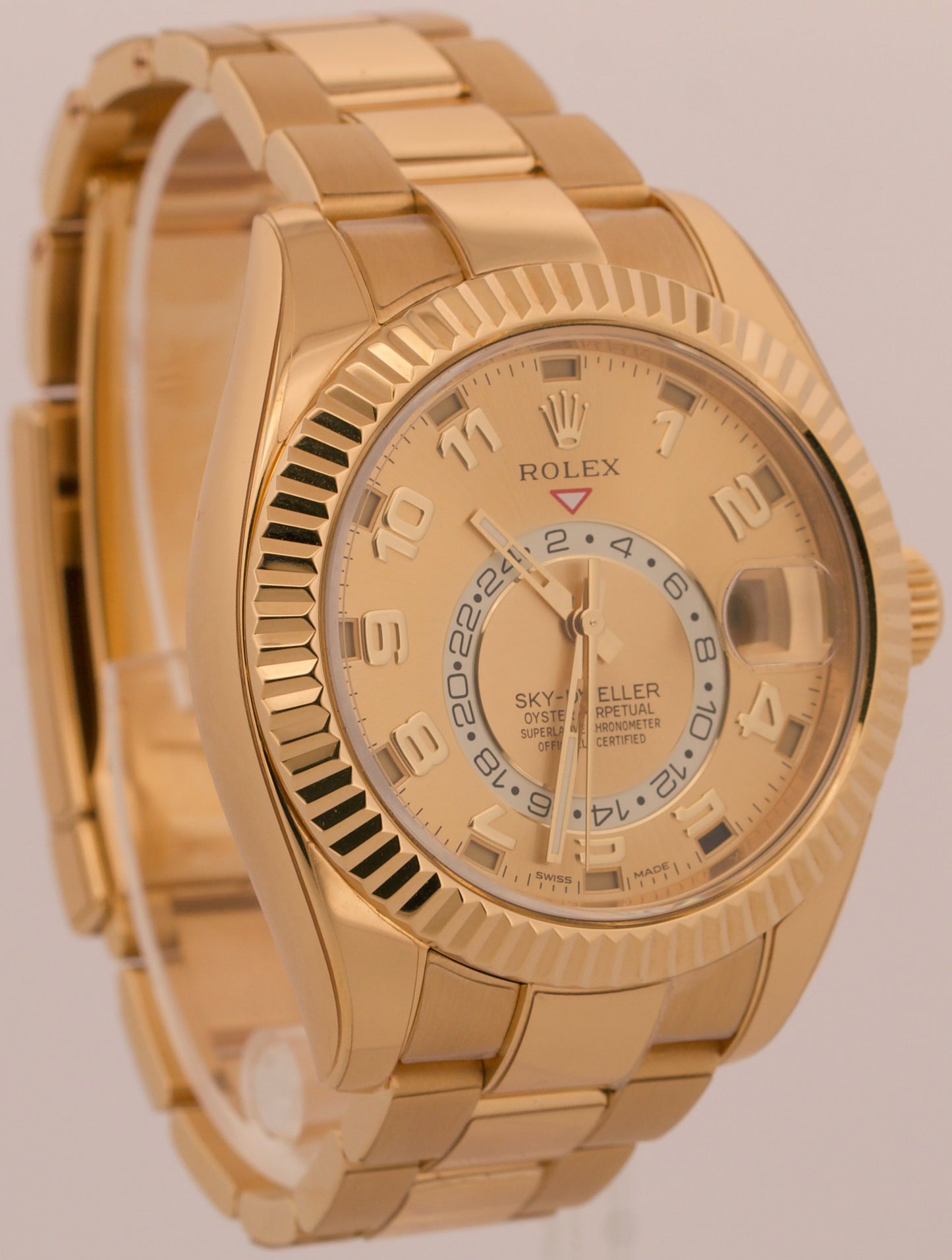 Rolex Sky-Dweller CHAMPAGNE ARABIC 18K Yellow Gold Fluted 42mm 326938 Watch