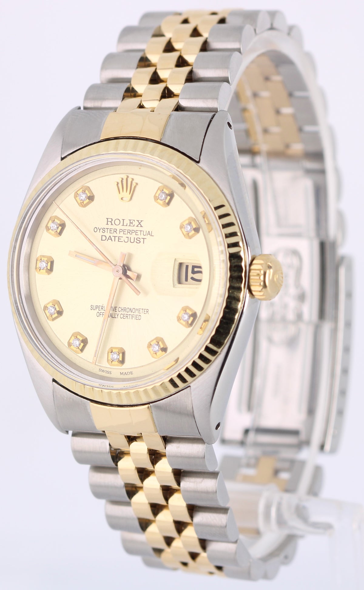 Vintage Rolex Datejust 1601 Two-Tone 18k Gold Steel Champagne Diamond 36mm Watch