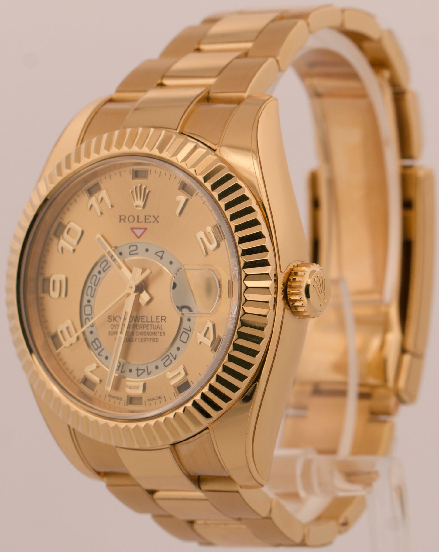 Rolex Sky-Dweller CHAMPAGNE ARABIC 18K Yellow Gold Fluted 42mm 326938 Watch
