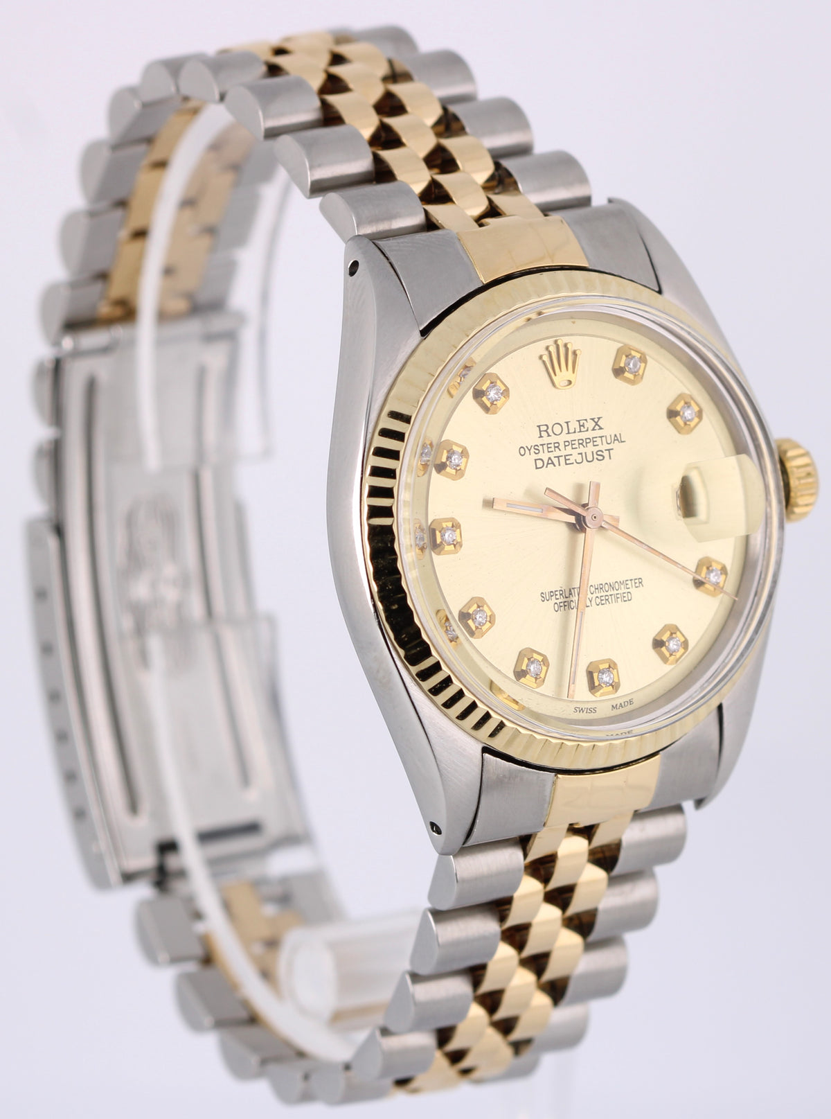 Vintage Rolex Datejust 1601 Two-Tone 18k Gold Steel Champagne Diamond 36mm Watch