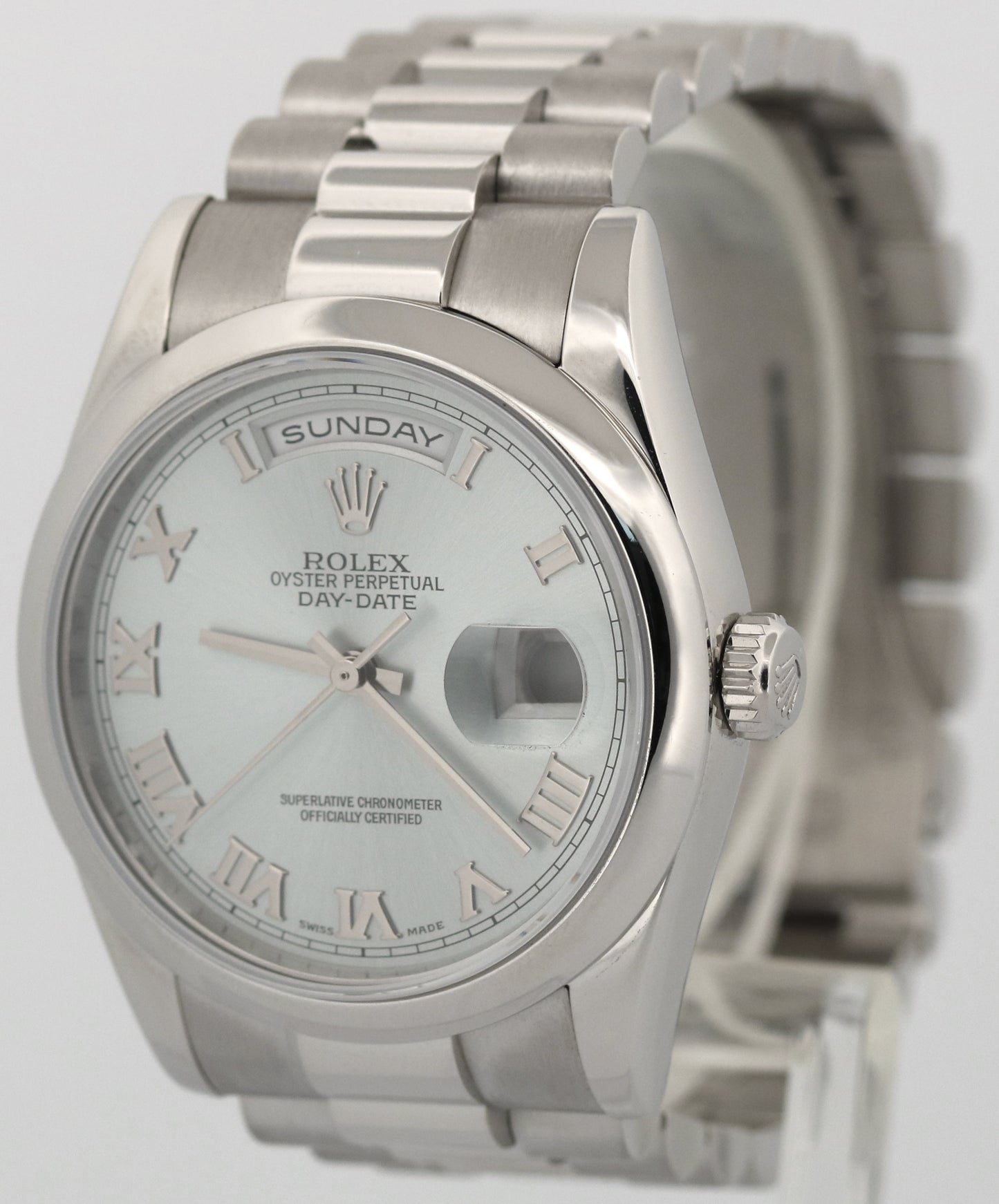Rolex Day-Date Presidential 36mm GLACIER ICE BLUE ROMAN 950 Platinum 118206