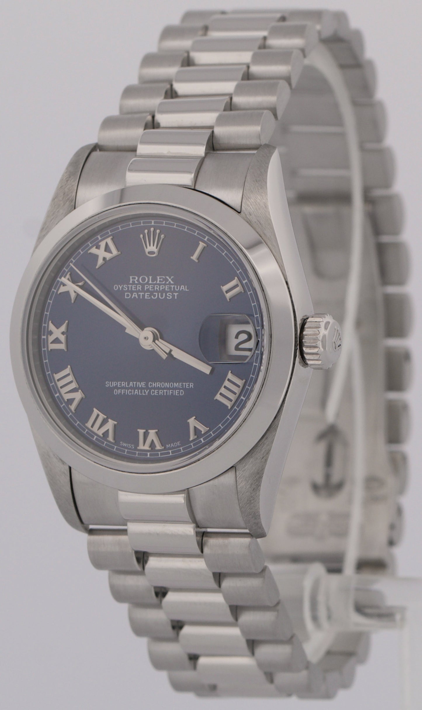 MINT Ladies Rolex DateJust President BLUE ROMAN 31mm PLATINUM Smooth 78246 Watch