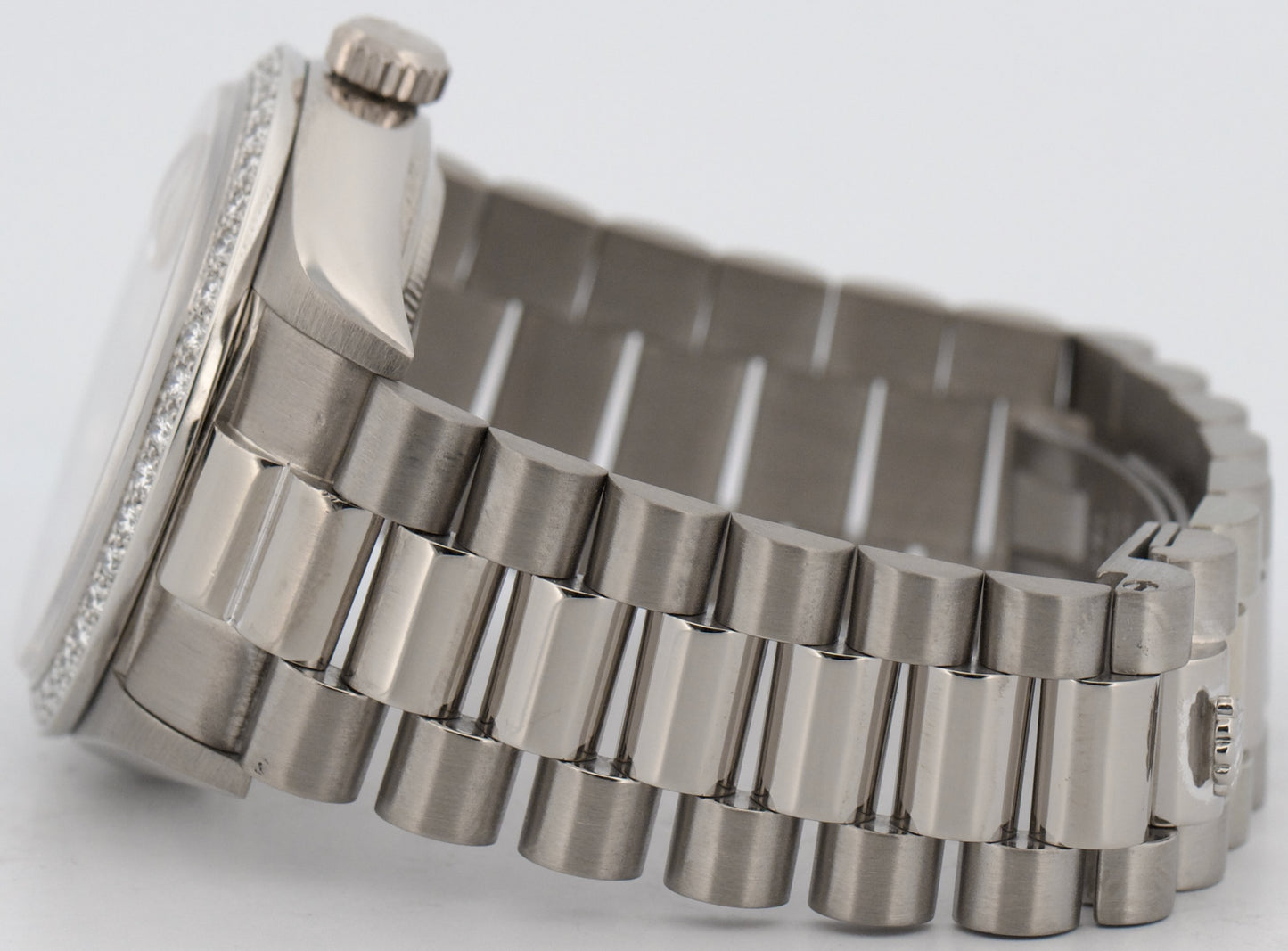 Rolex Day-Date President Silver FACTORY DIAMOND BEZEL 36mm 18K White Gold 18049
