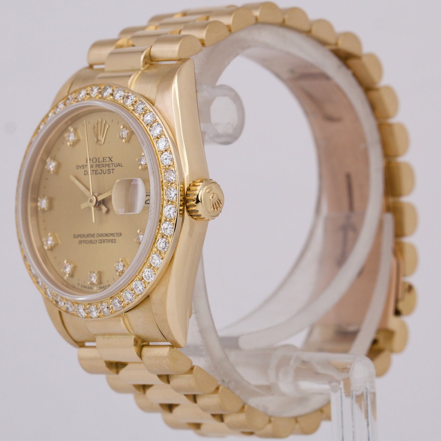 Rolex DateJust President 31mm CHAMPAGNE DIAMOND 18K Yellow Gold Date Watch 68278