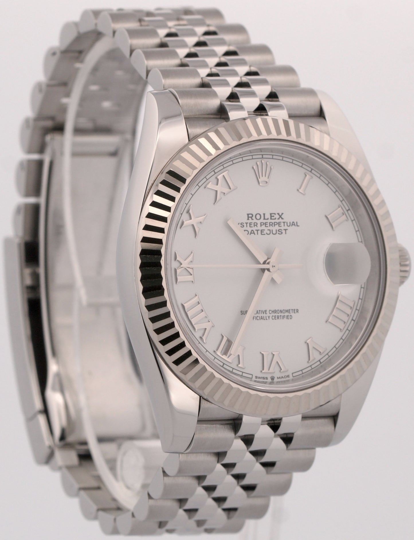 2021 PAPERS Rolex DateJust 41 WHITE ROMAN 18K Gold Steel JUBILEE 41mm 126334 BOX