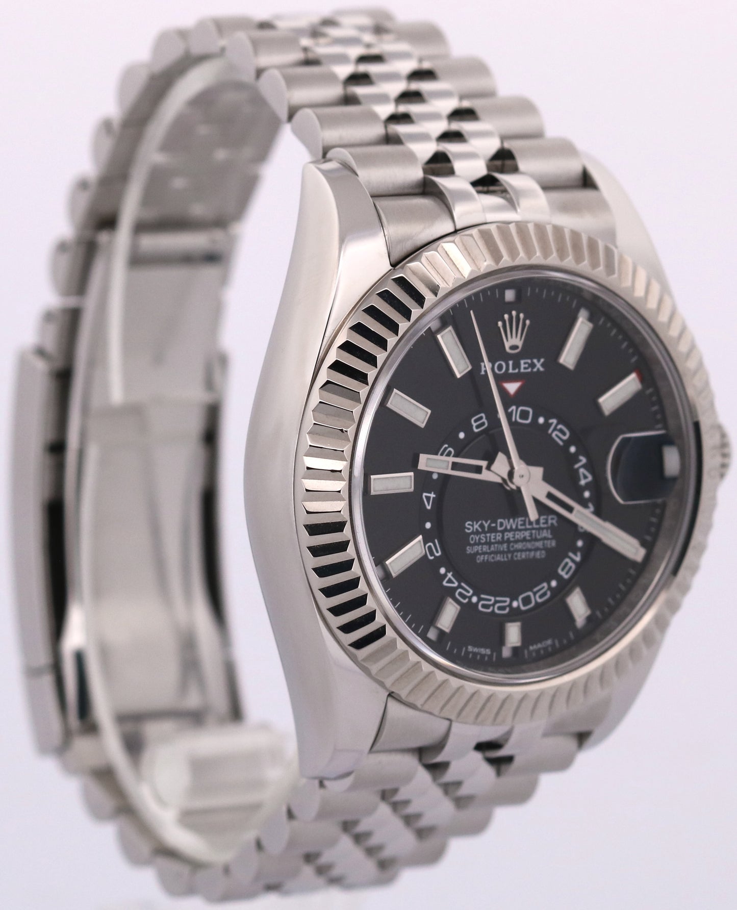 2022 PAPERS Rolex Sky-Dweller BLACK Steel 18K White Gold 42mm JUBILEE 326934 BOX