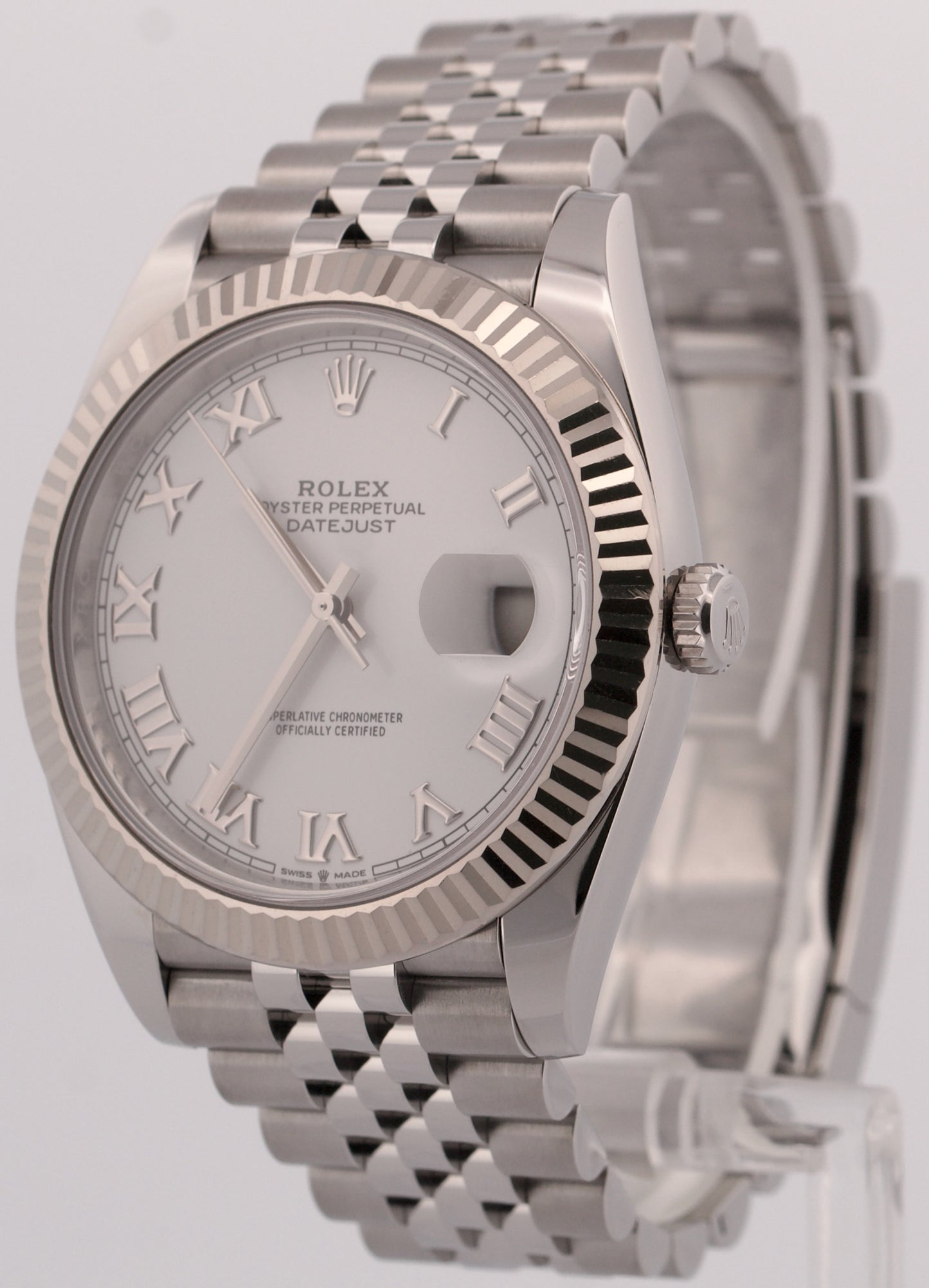 2021 PAPERS Rolex DateJust 41 WHITE ROMAN 18K Gold Steel JUBILEE 41mm 126334 BOX