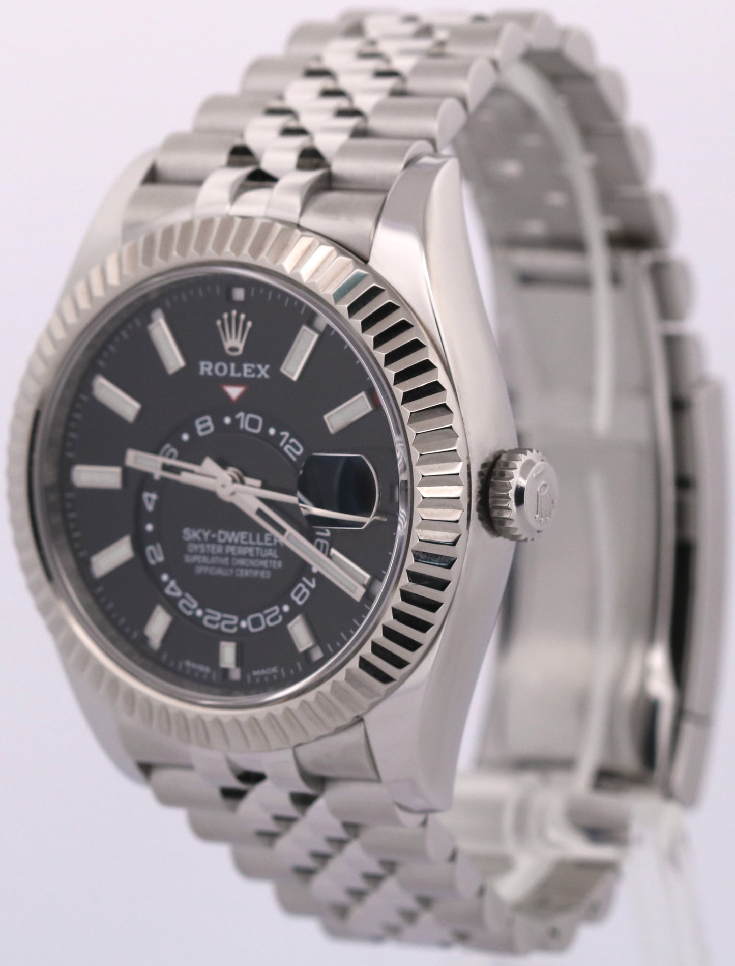 2022 PAPERS Rolex Sky-Dweller BLACK Steel 18K White Gold 42mm JUBILEE 326934 BOX