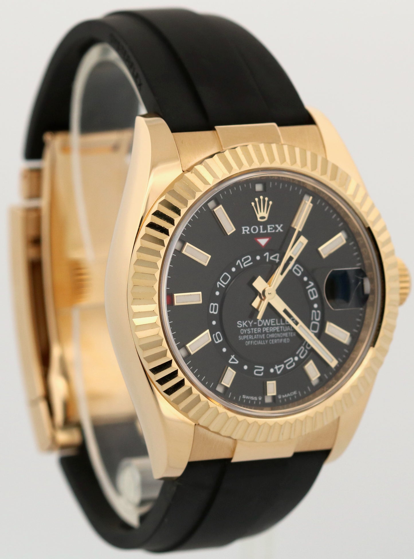 2023 Rolex Sky-Dweller BLACK 18K Yellow Gold Rubber OYSTERFLEX 42mm 336238 BOX