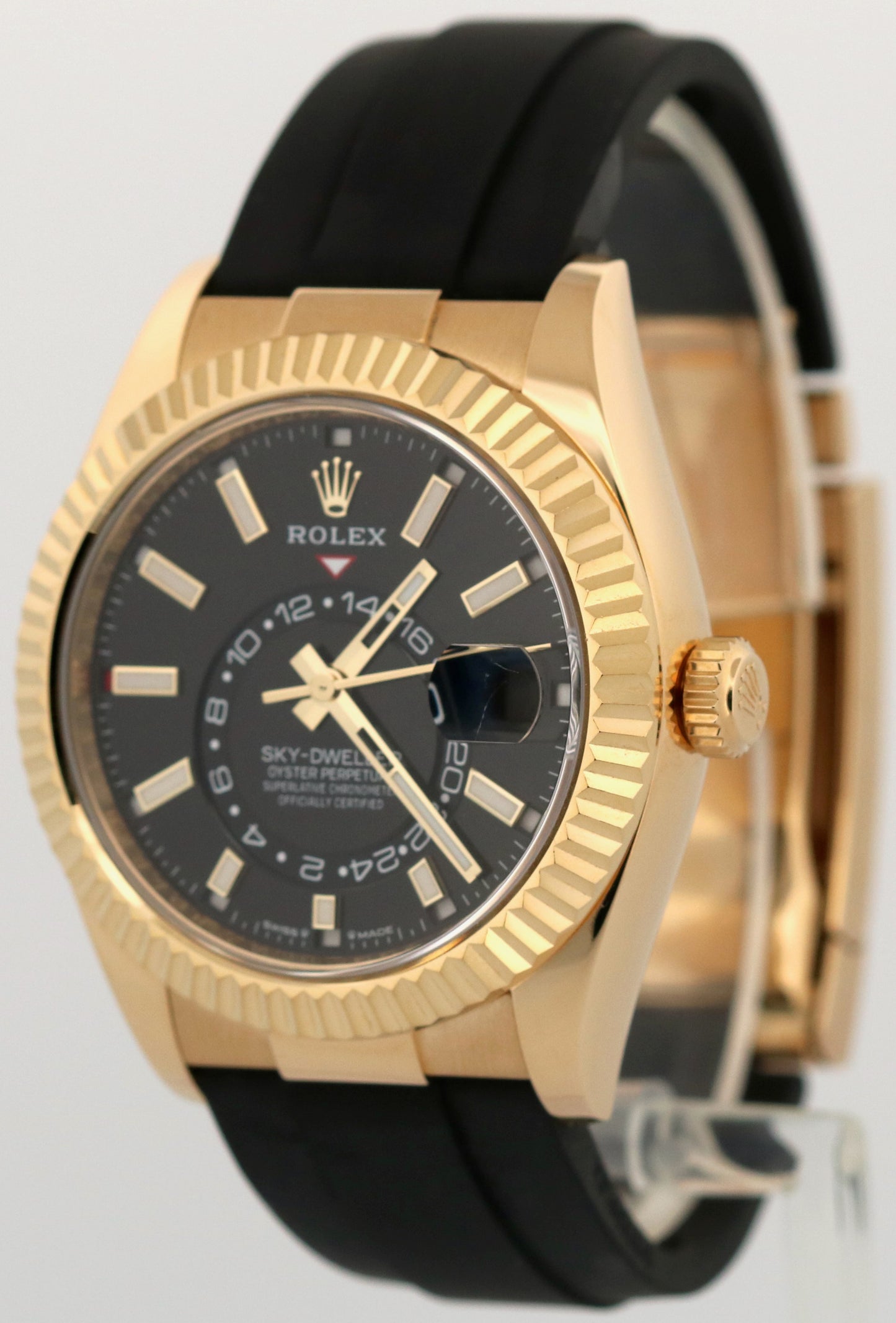 2023 Rolex Sky-Dweller BLACK 18K Yellow Gold Rubber OYSTERFLEX 42mm 336238 BOX