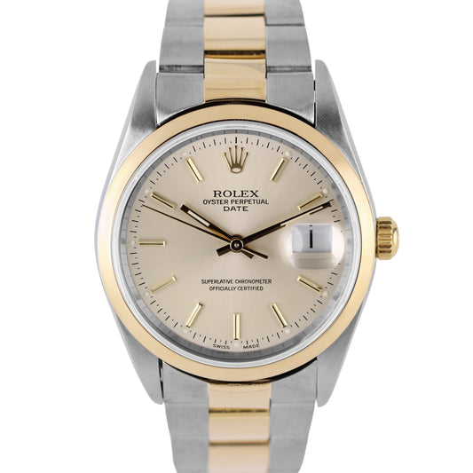 Rolex Oyster Perpetual Date NO-HOLES Two-Tone 18k Steel Ivory 34mm 15203 Watch
