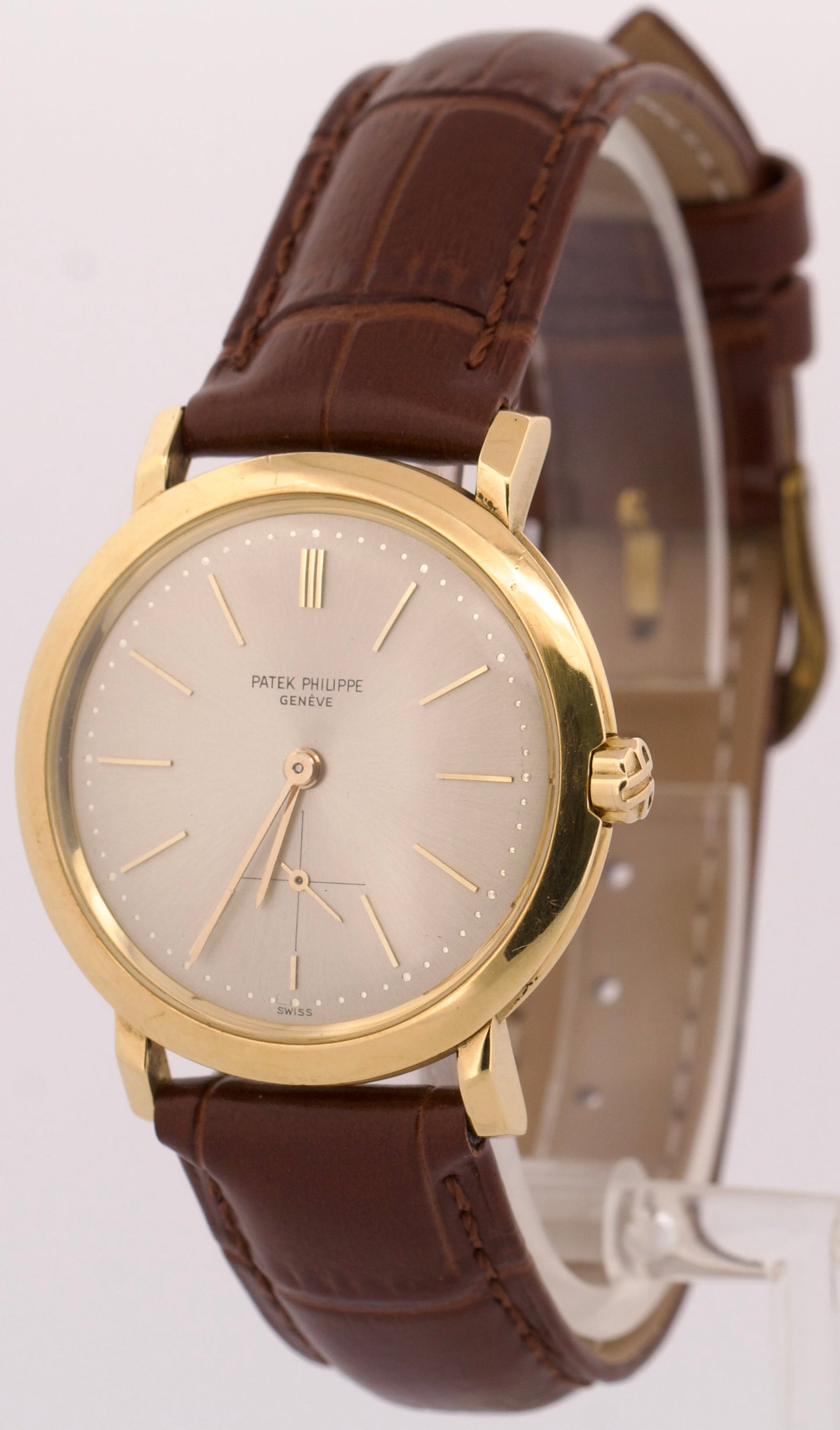Patek Philippe Calatrava 34mm SILVER Automatic 18K Yellow Gold Leather 3440