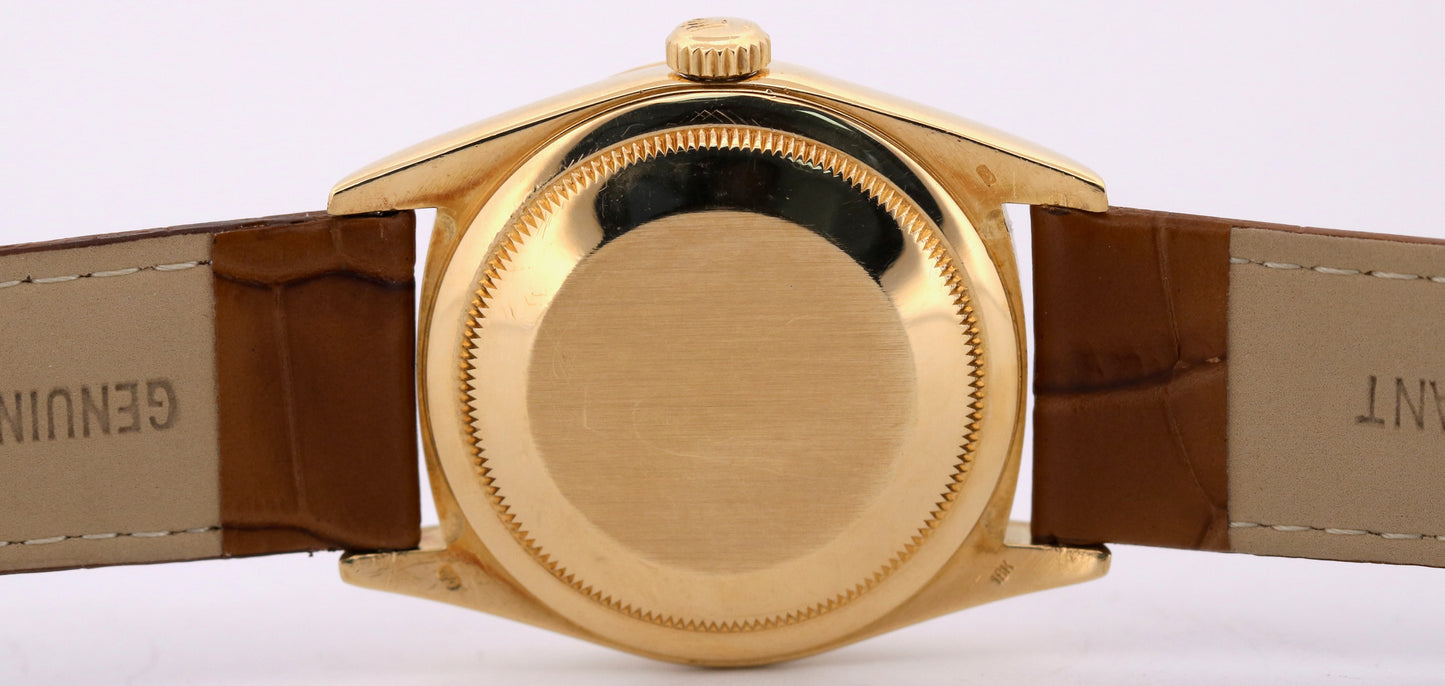 Rolex Day-Date FLAT CHAMPAGNE ROMAN 18K Yellow Gold Fluted Leather 36mm 18238