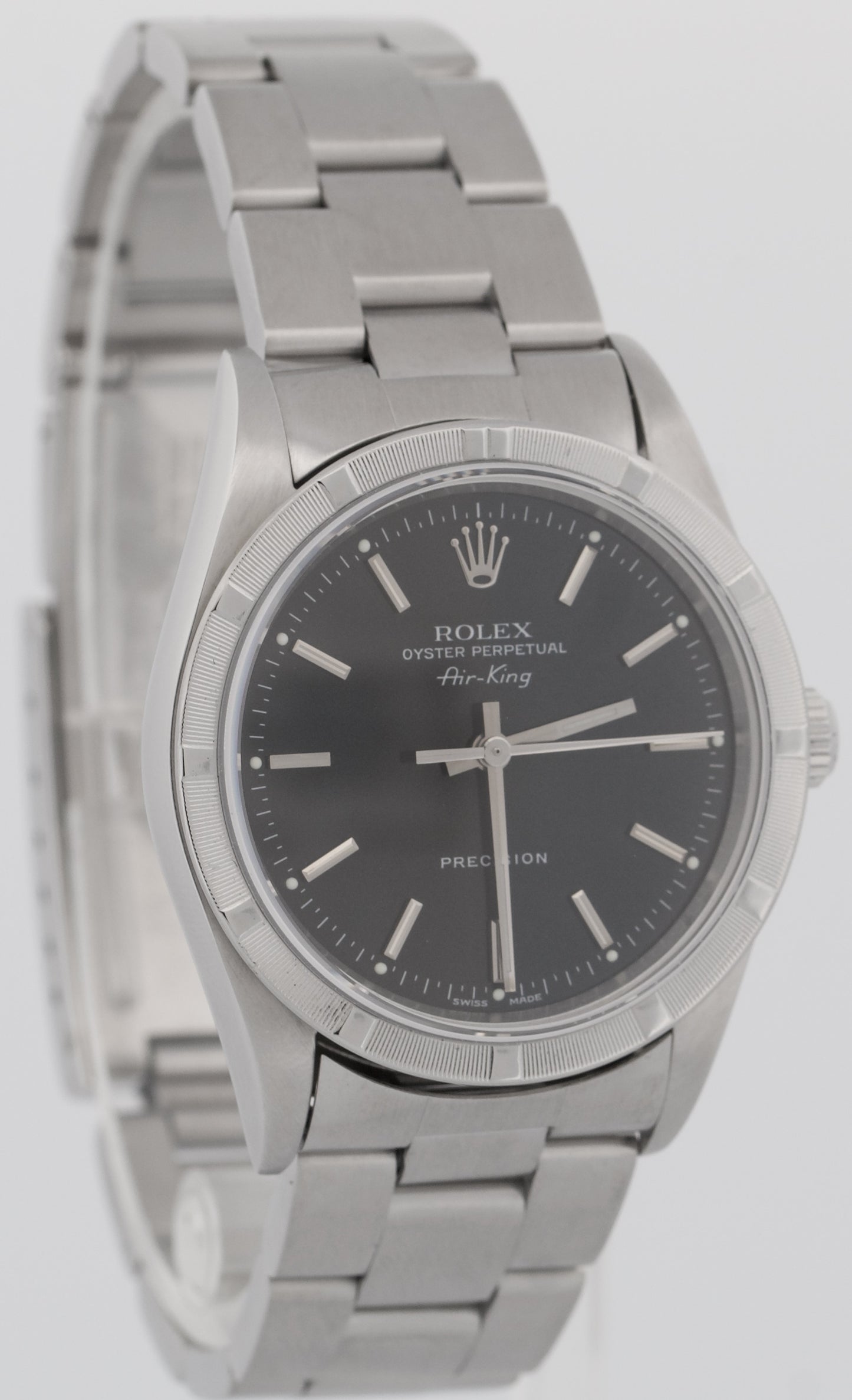 MINT Rolex Oyster Perpetual Air-King BLACK Steel NO-HOLES 34mm Watch 14010M