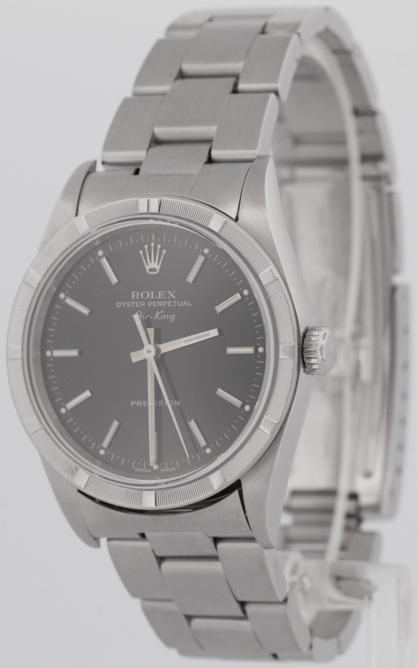 MINT Rolex Oyster Perpetual Air-King BLACK Steel NO-HOLES 34mm Watch 14010M