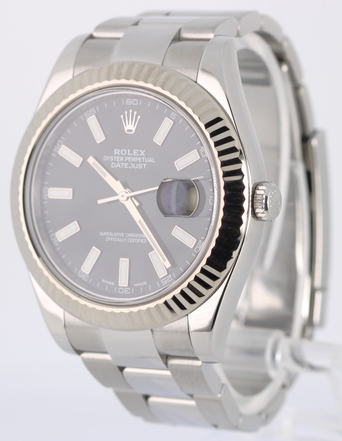 Rolex Datejust II 41mm 116334 Black Fluted Oyster Stainless Steel Watch