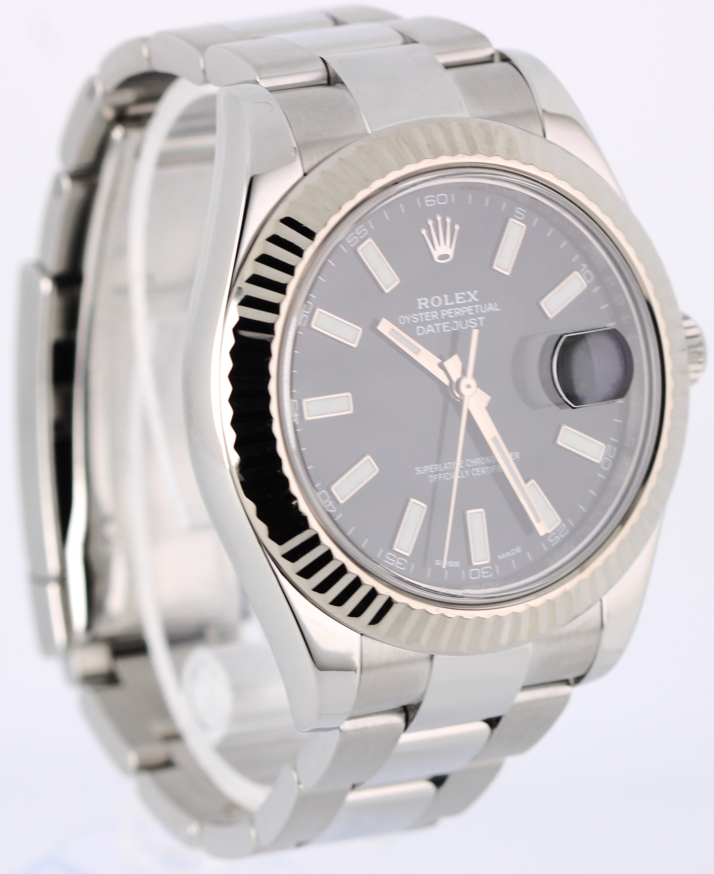 Rolex Datejust II 41mm 116334 Black Fluted Oyster Stainless Steel Watch