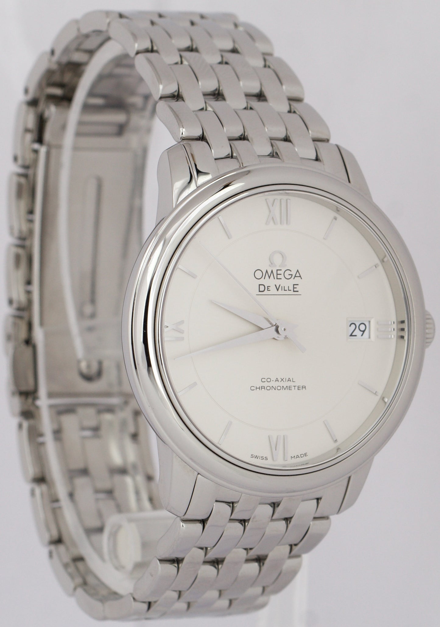MINT PAPERS Omega De Ville Prestige WHITE Steel 36.8mm 424.10.37.20.02.001 BOX