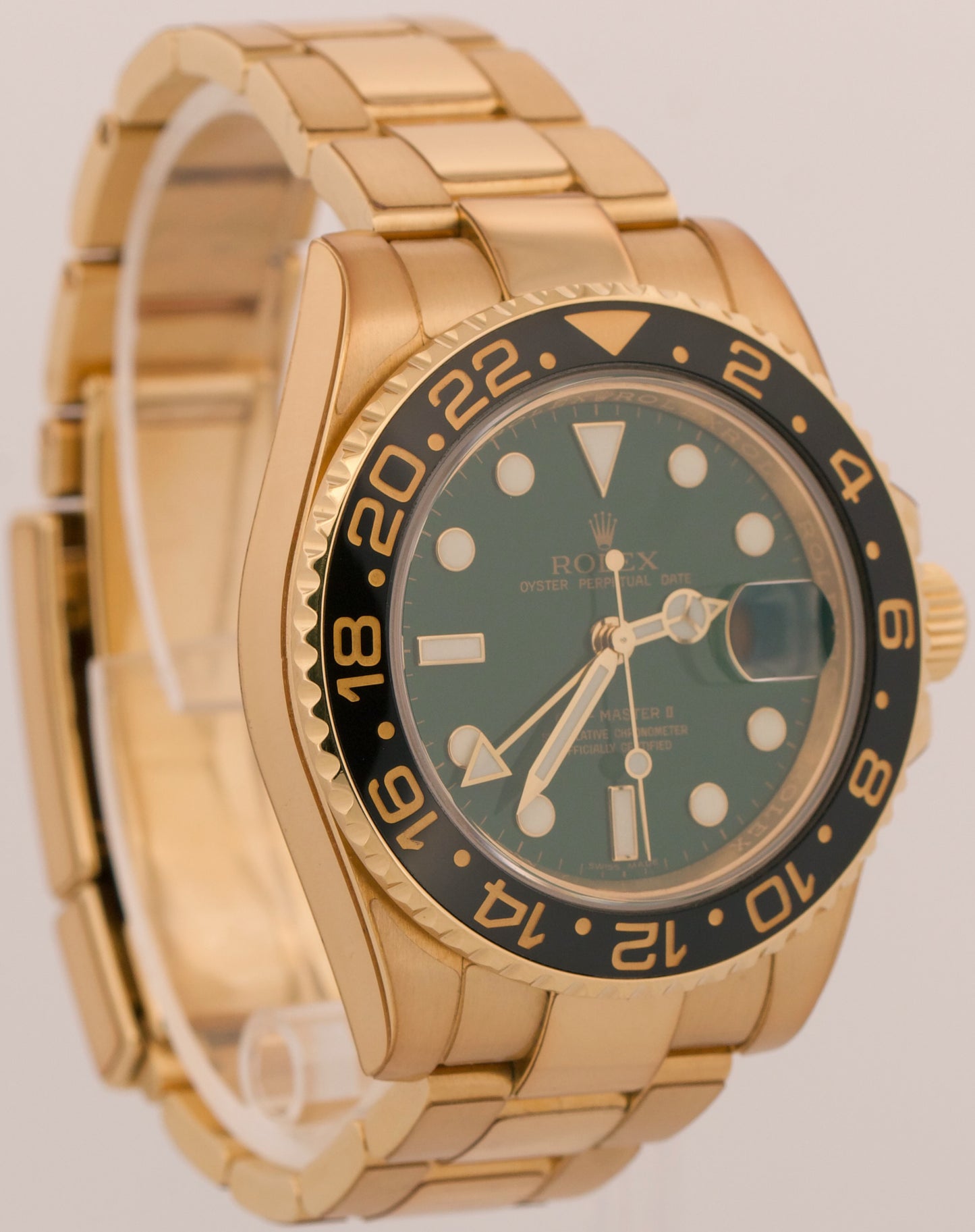 UNPOLISHED 2009 PAPERS Rolex GMT-Master II GREEN 18K Yellow Gold 40mm 116718 BOX